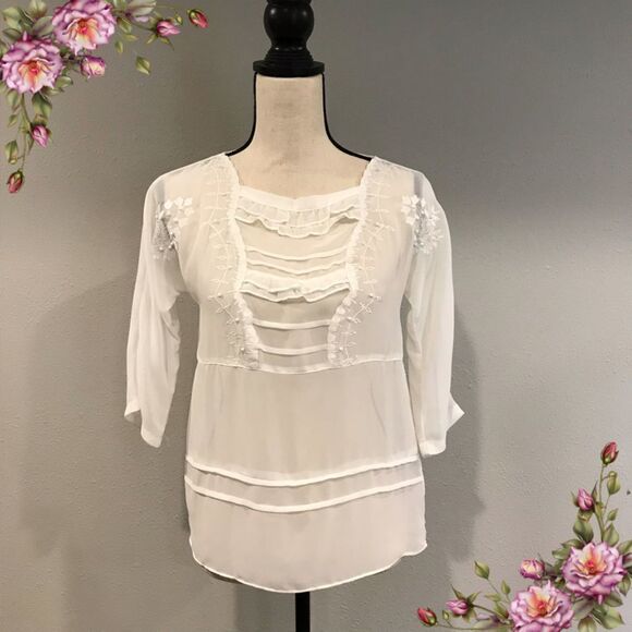Light semi sheer beaded embroidered top - Picture 1 of 8